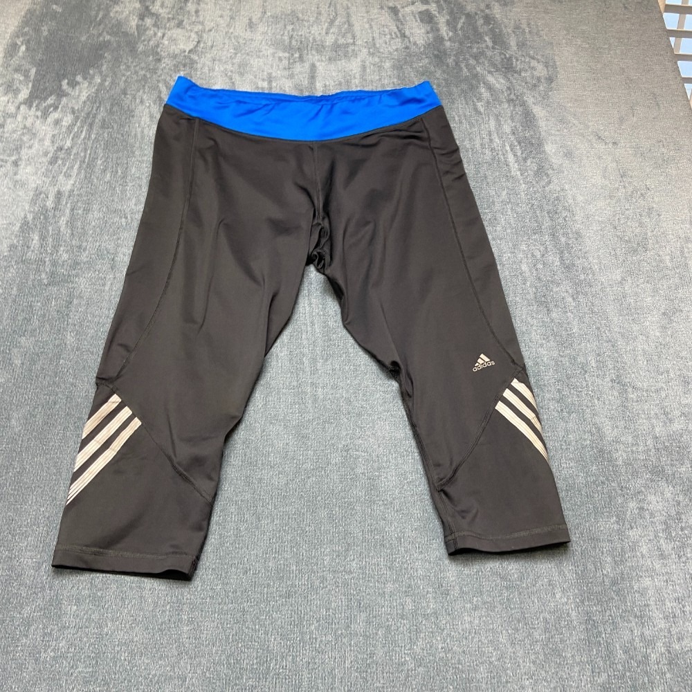 Adidas Climalite Cropped Pants Women Large Black 3-Stripes Elastic Waist Outdoor